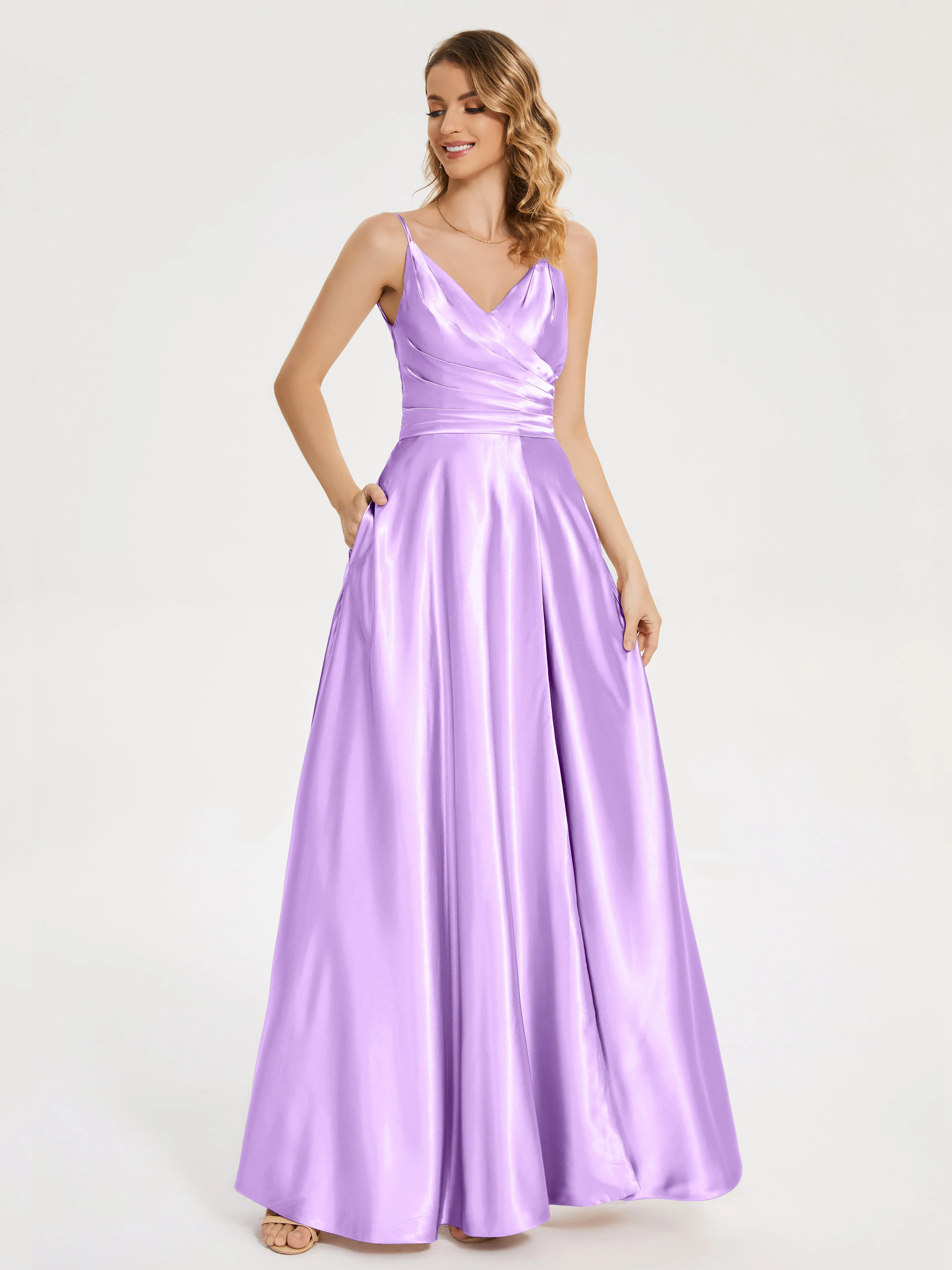 Cali Ruched Split Soft Satin Dresses