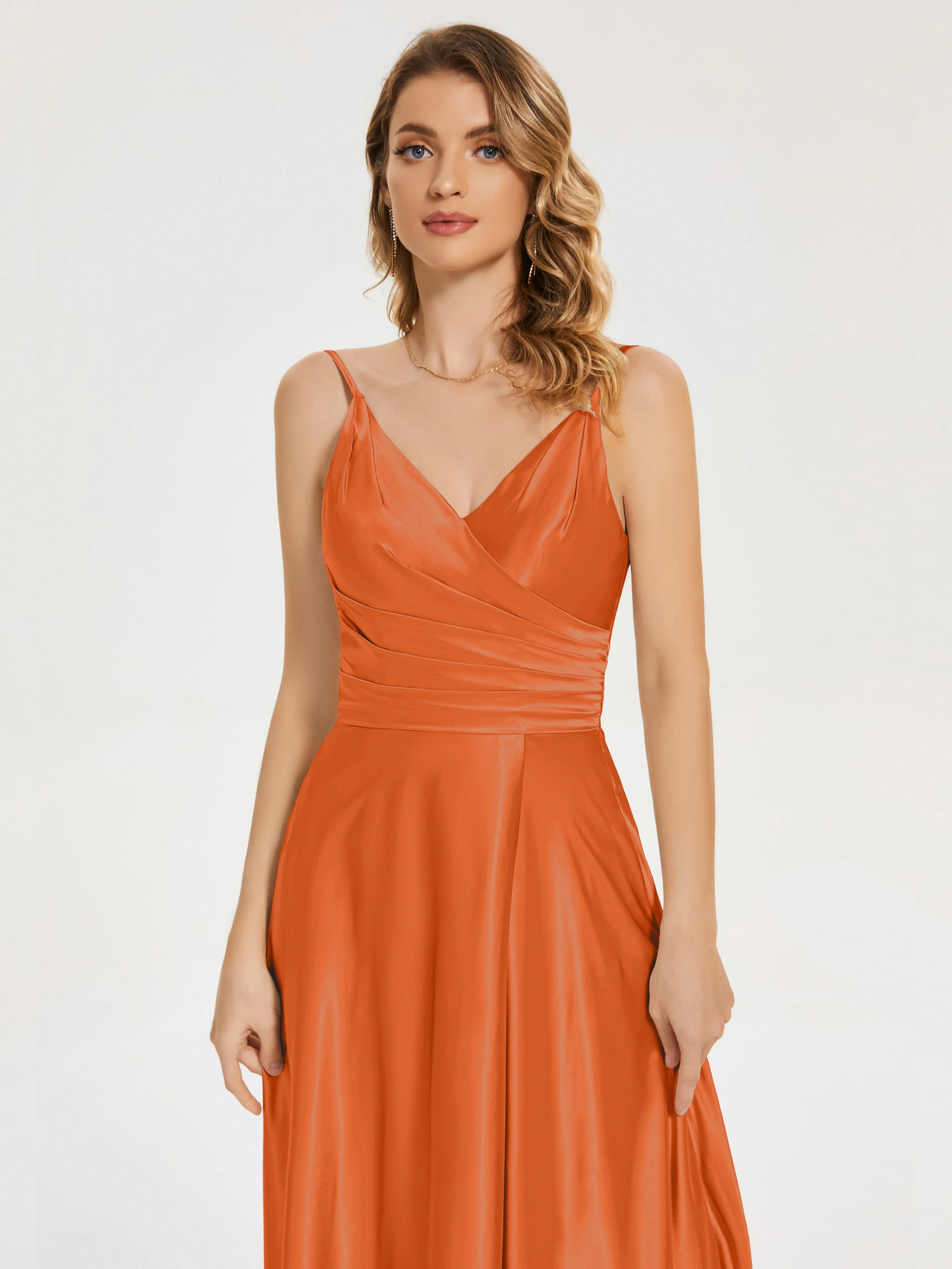 Cali Ruched Split Soft Satin Dresses