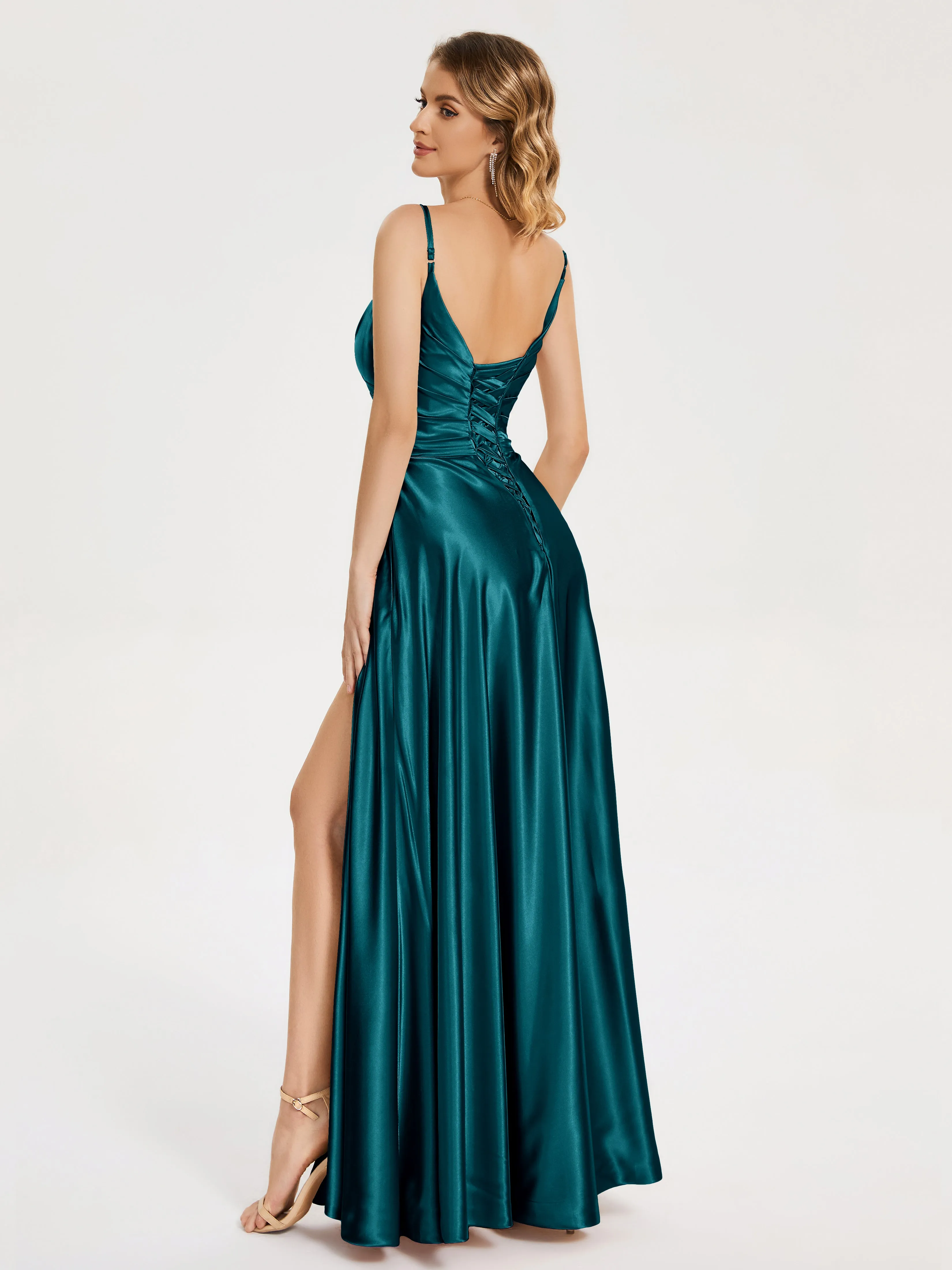 Cali Ruched Split Soft Satin Dresses