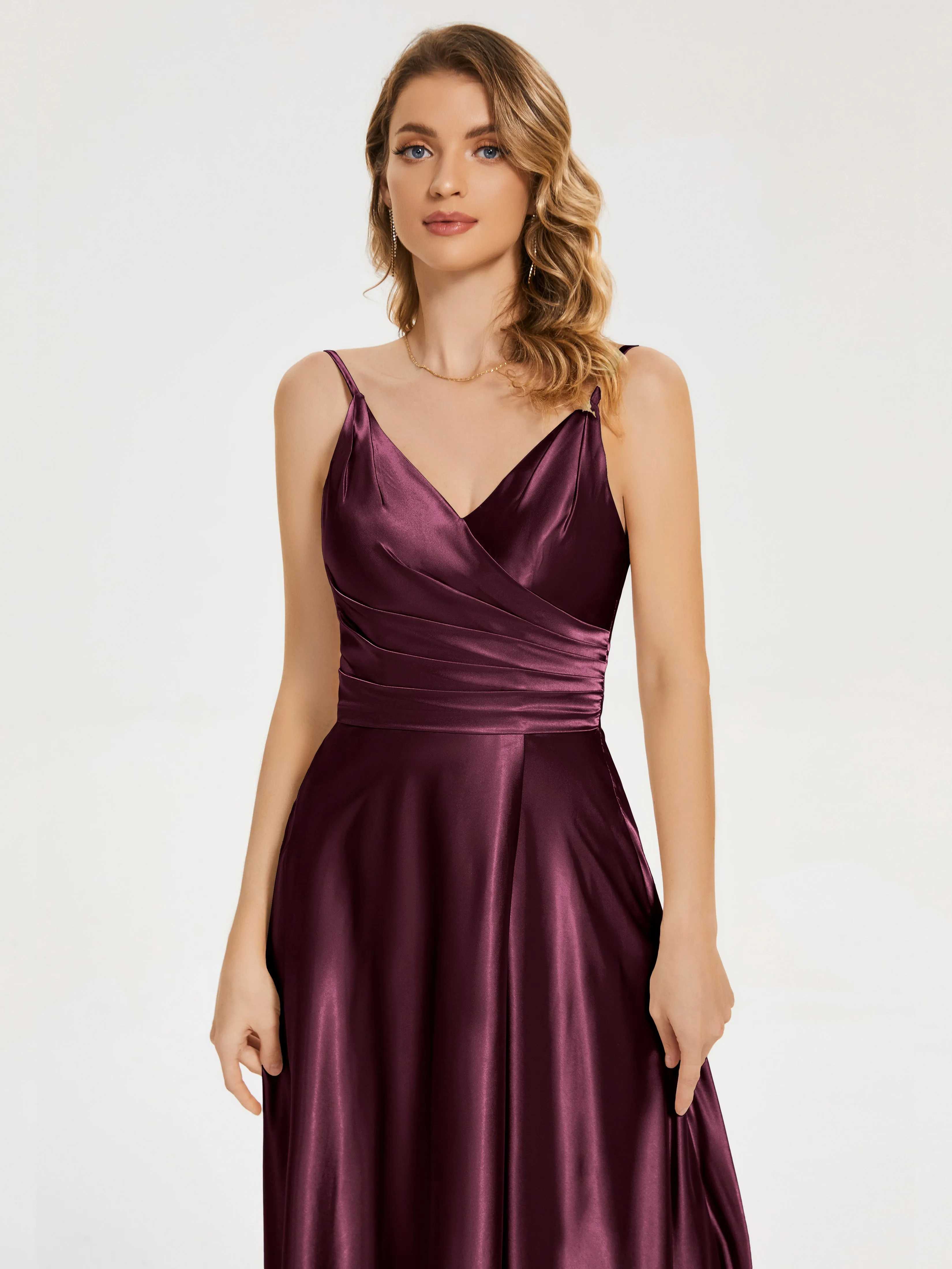 Cali Ruched Split Soft Satin Dresses