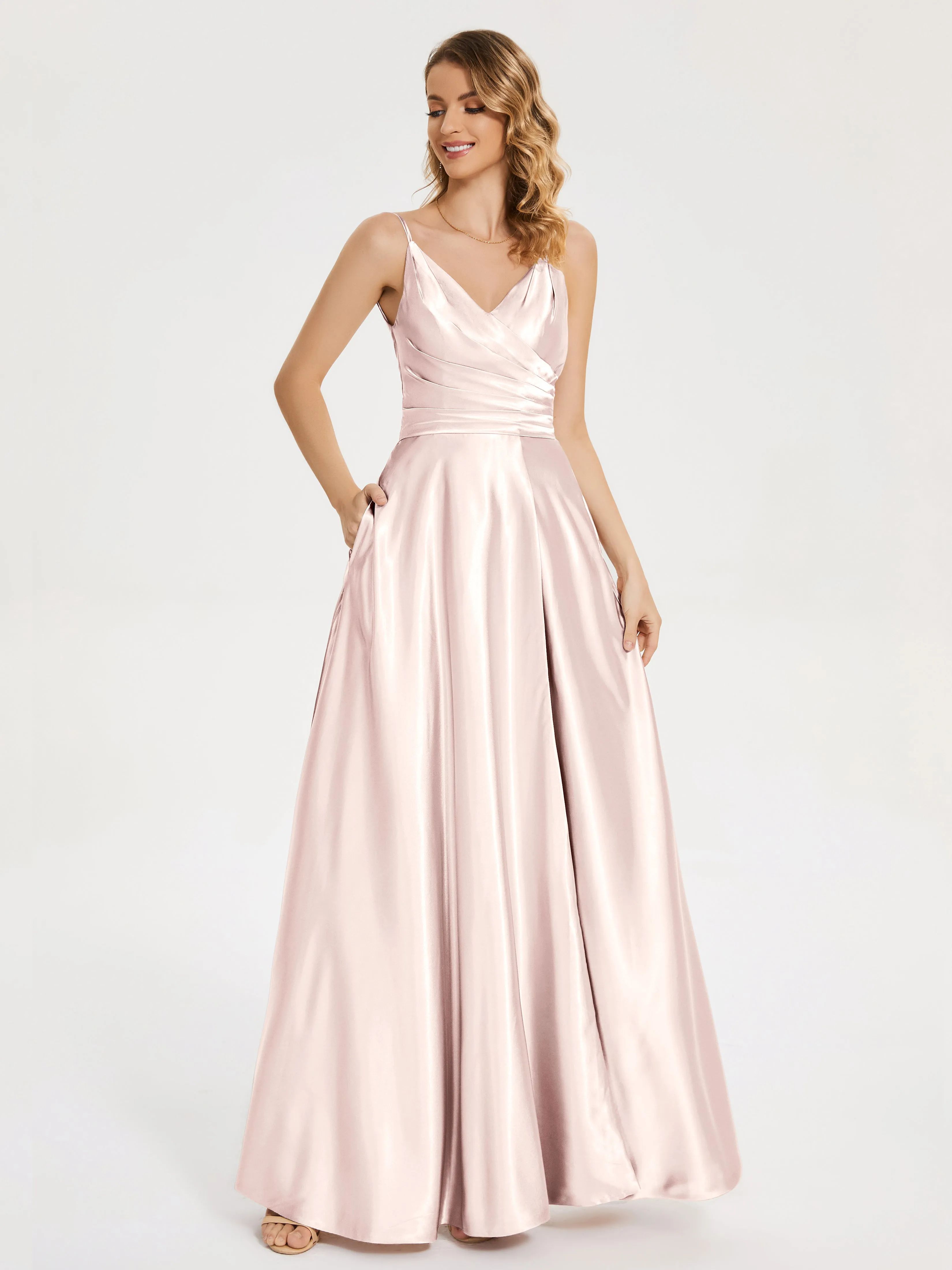 Cali Ruched Split Soft Satin Dresses