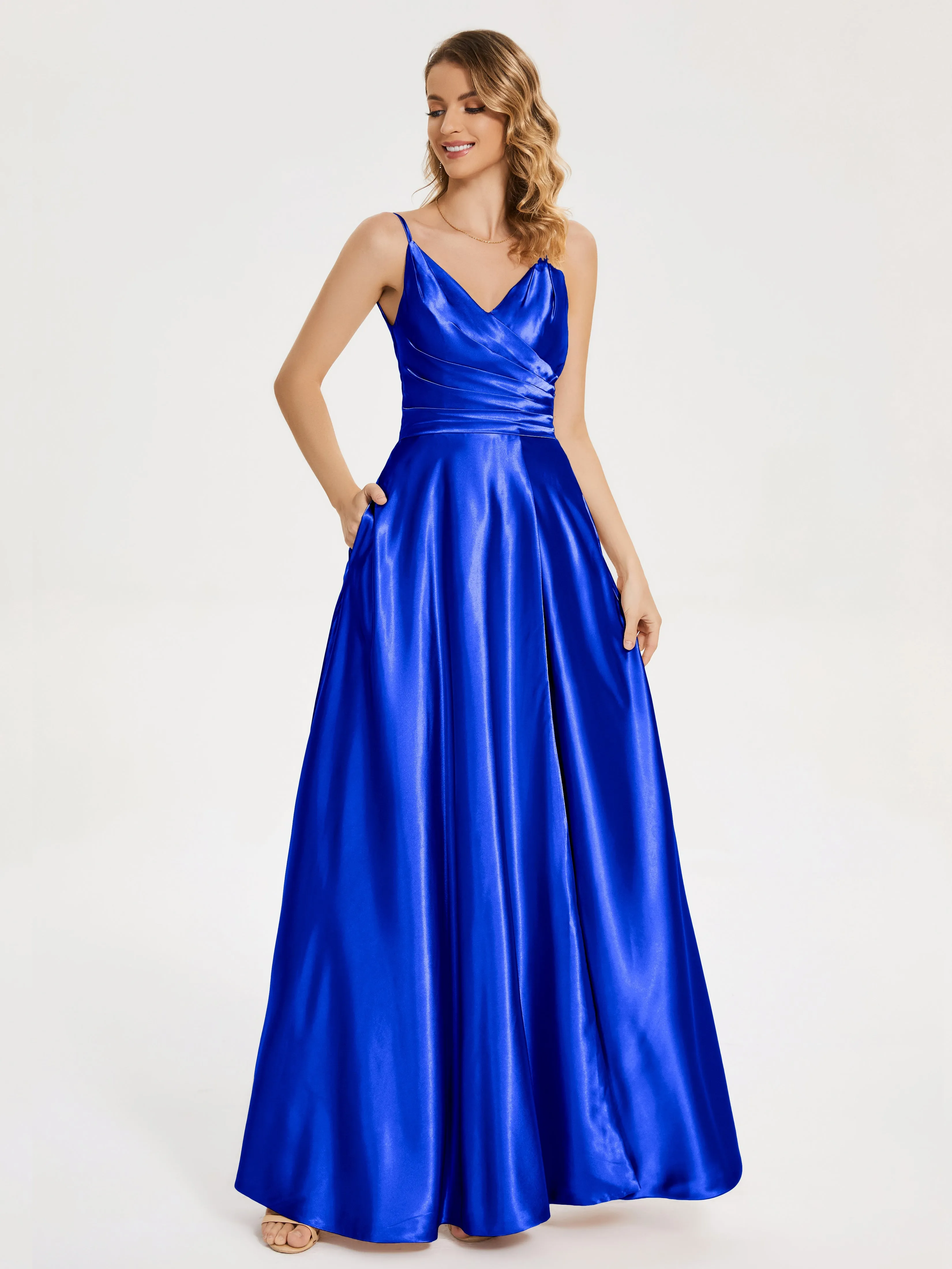 Cali Ruched Split Soft Satin Dresses