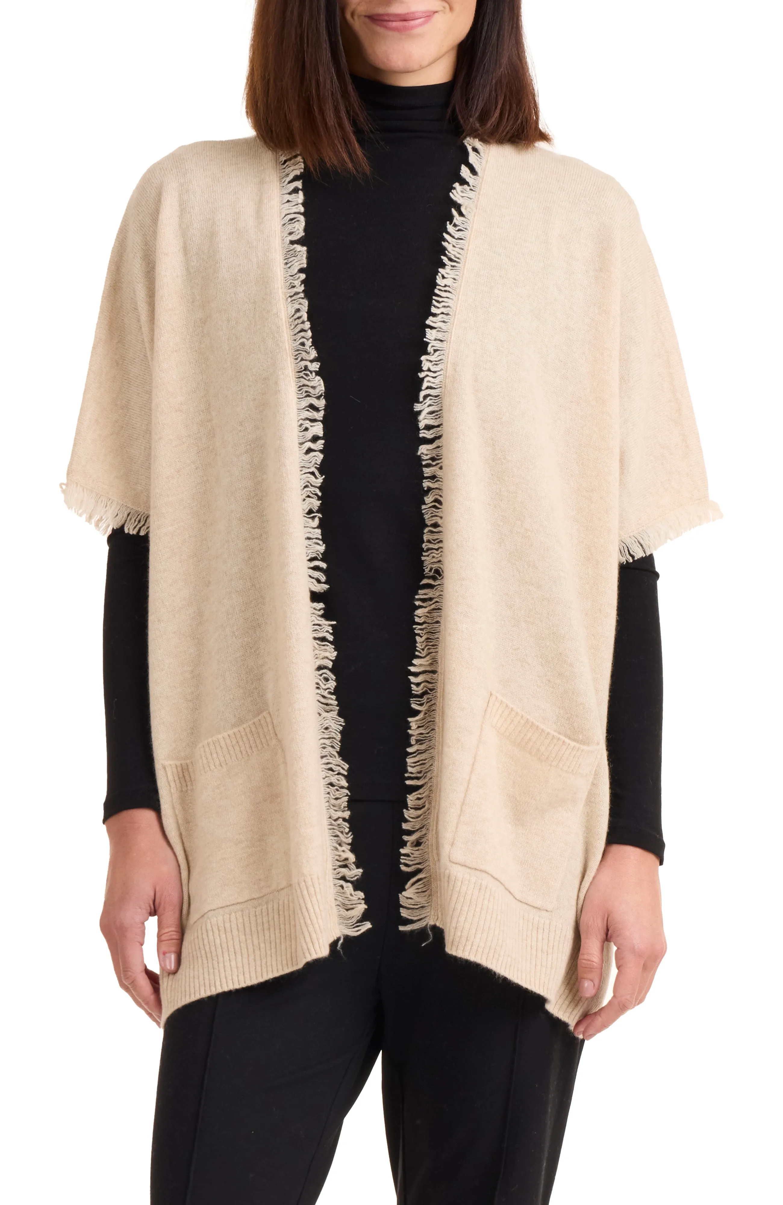 CASHMERE OPEN CARDIGAN WITH FRINGE