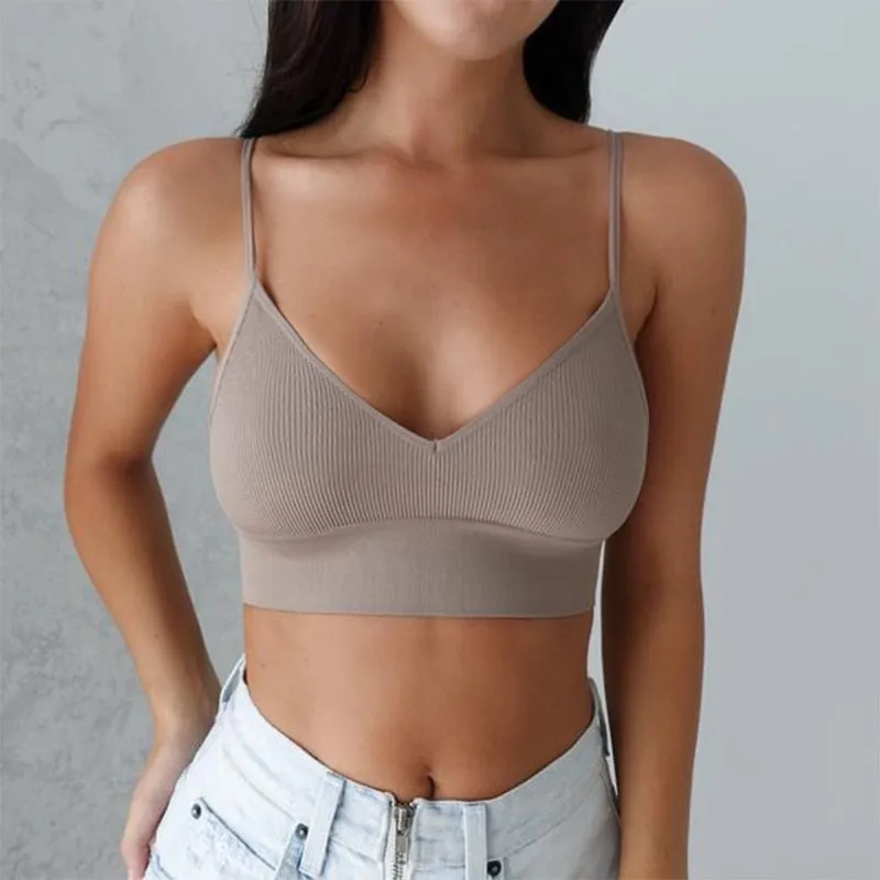 Casual Solid Slim Summer Crop Top Activewear Off Shoulder Skinny Sexy Bralette