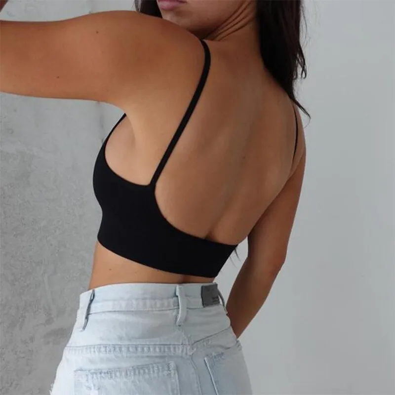 Casual Solid Slim Summer Crop Top Activewear Off Shoulder Skinny Sexy Bralette