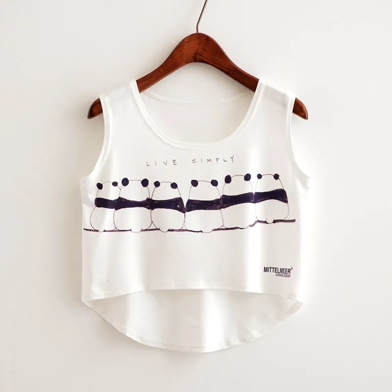 Cat Peeking Printed Crop Top Sleeveless Shirt