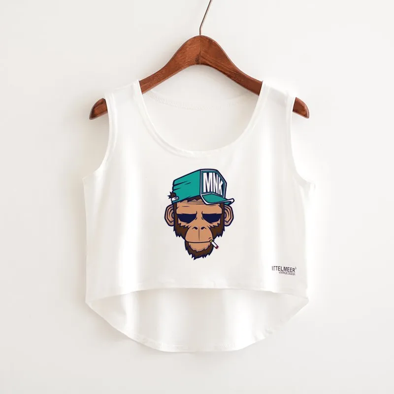 Cat Peeking Printed Crop Top Sleeveless Shirt