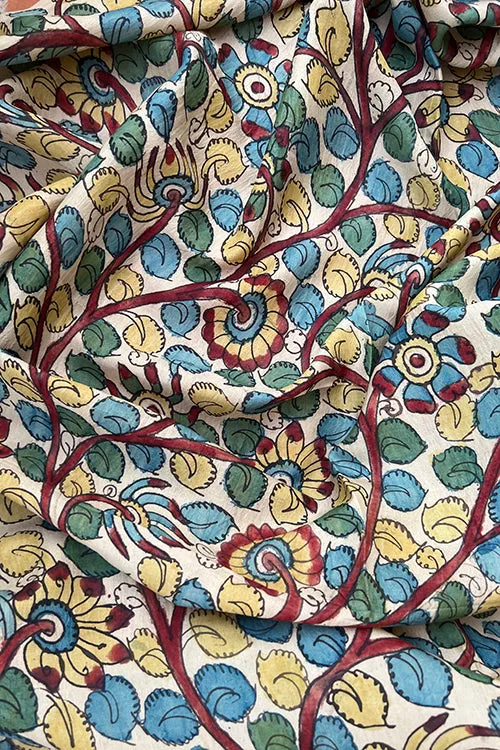 Creative Bee 'amelia' Natural Dye Hand-Painted Kalamkari Silk Fabric (0.50 meter)