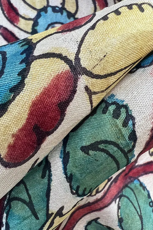 Creative Bee 'amelia' Natural Dye Hand-Painted Kalamkari Silk Fabric (0.50 meter)