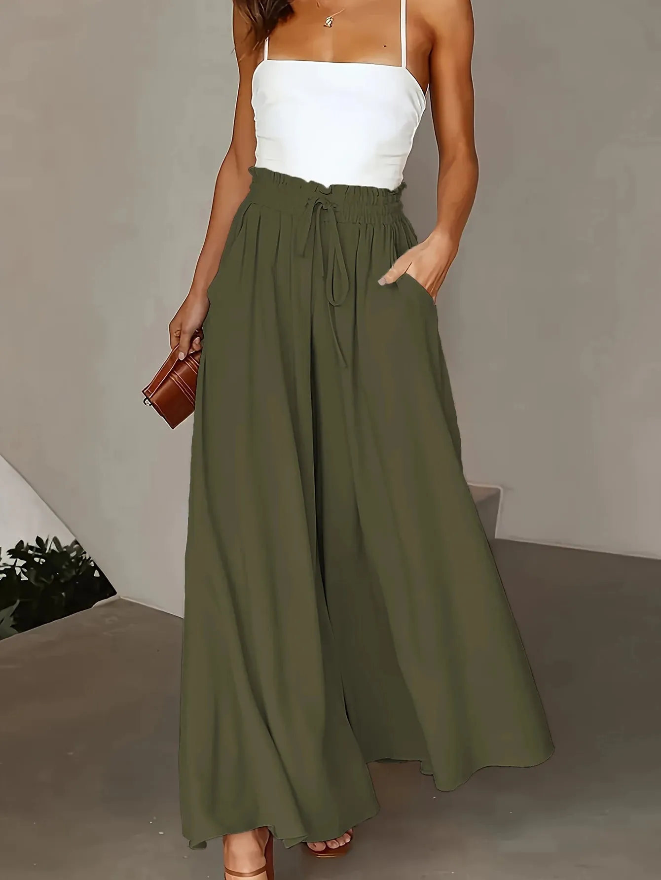 Elasticated waist wide leg trousers