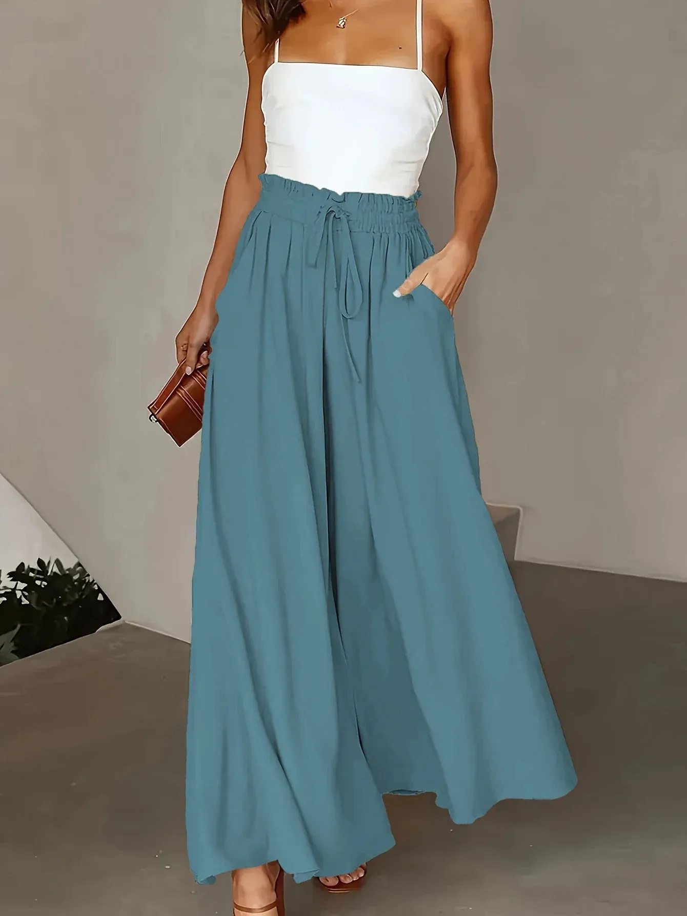 Elasticated waist wide leg trousers