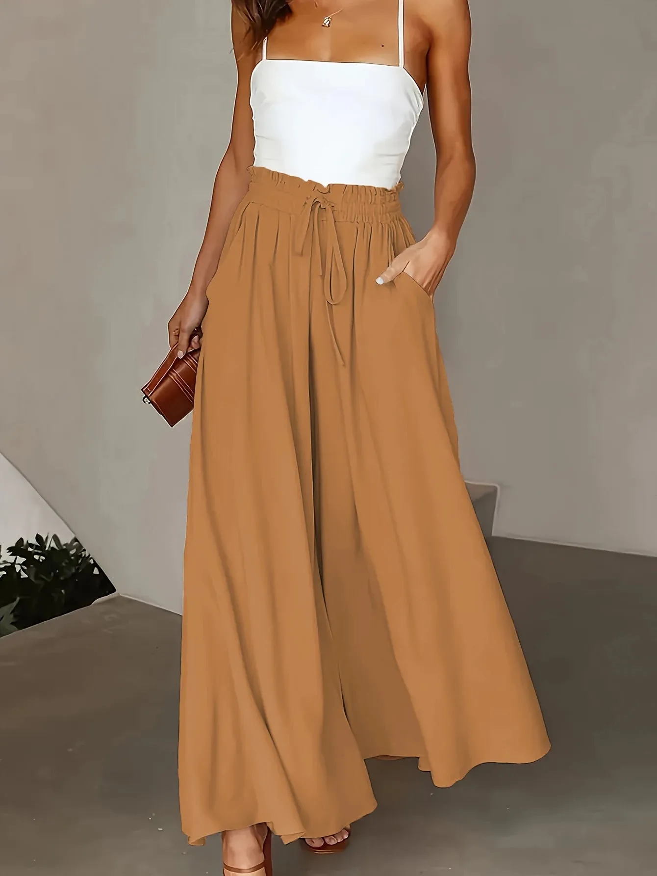 Elasticated waist wide leg trousers