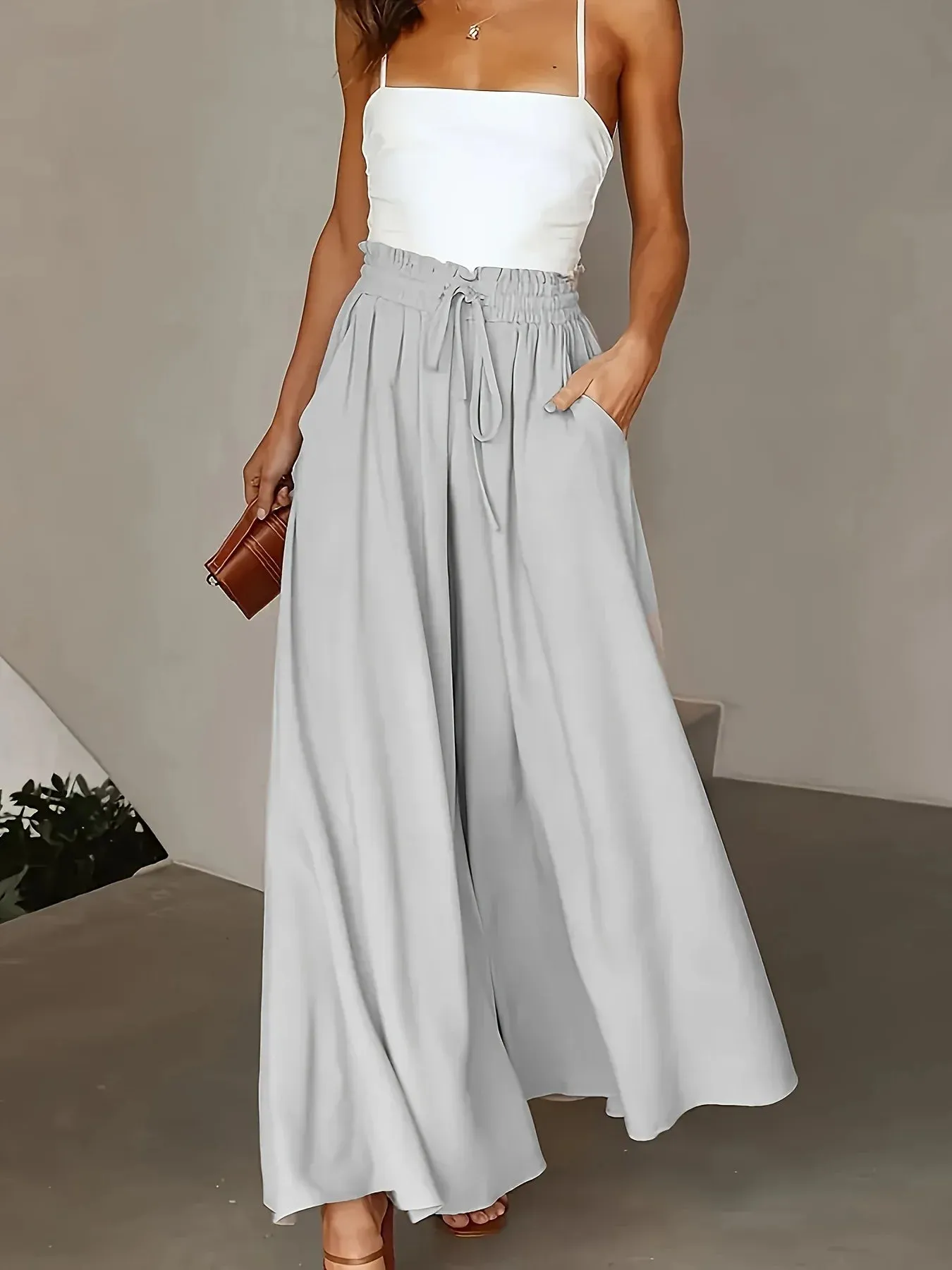 Elasticated waist wide leg trousers