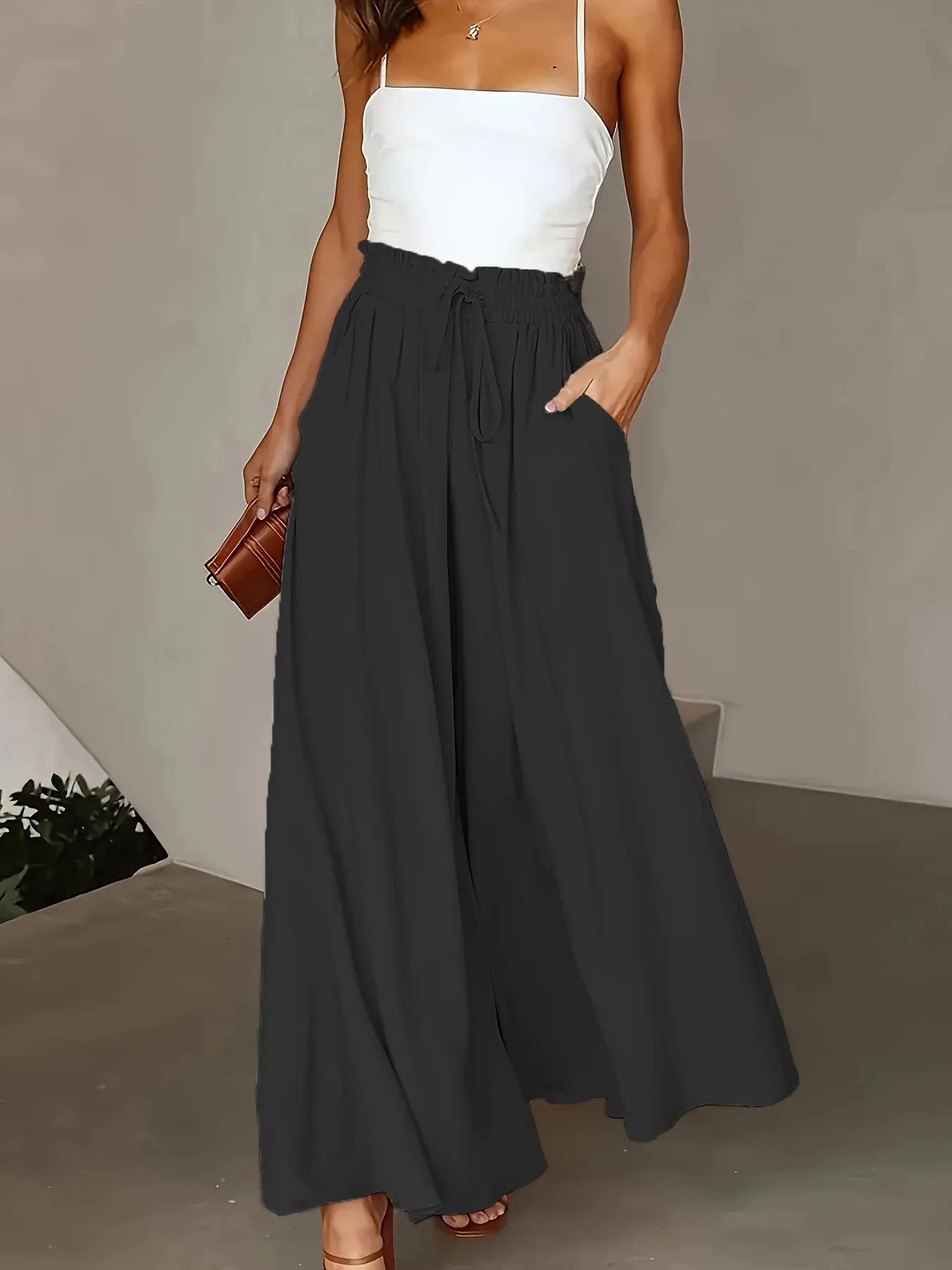 Elasticated waist wide leg trousers