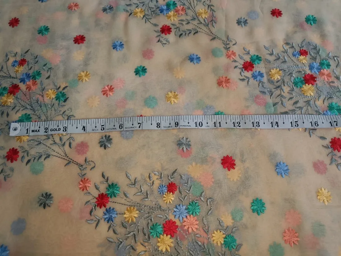 Georgette Embroidery Fabric Cream With Multi Color Floral  44" wide