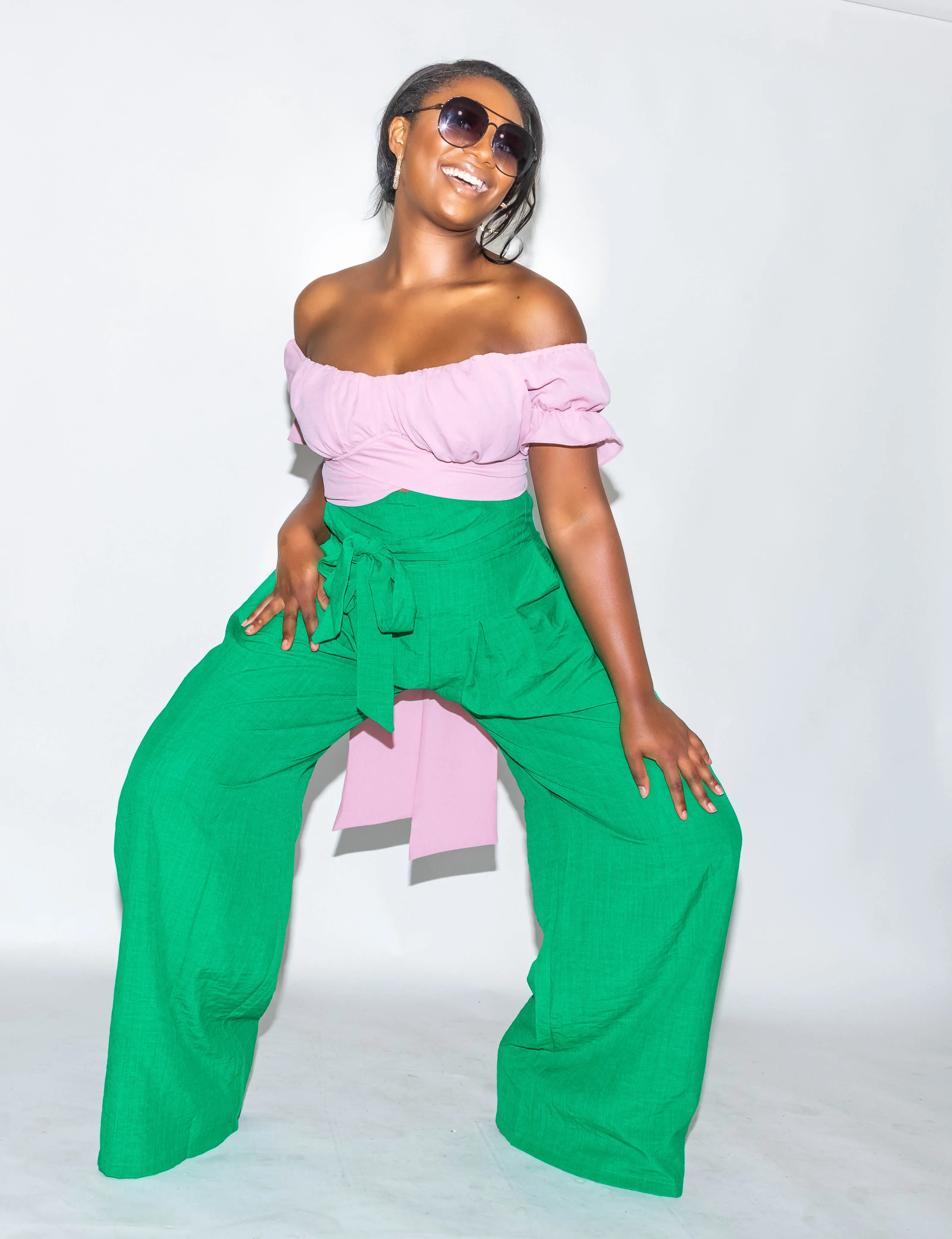 Green High Waisted Wide Leg Pants