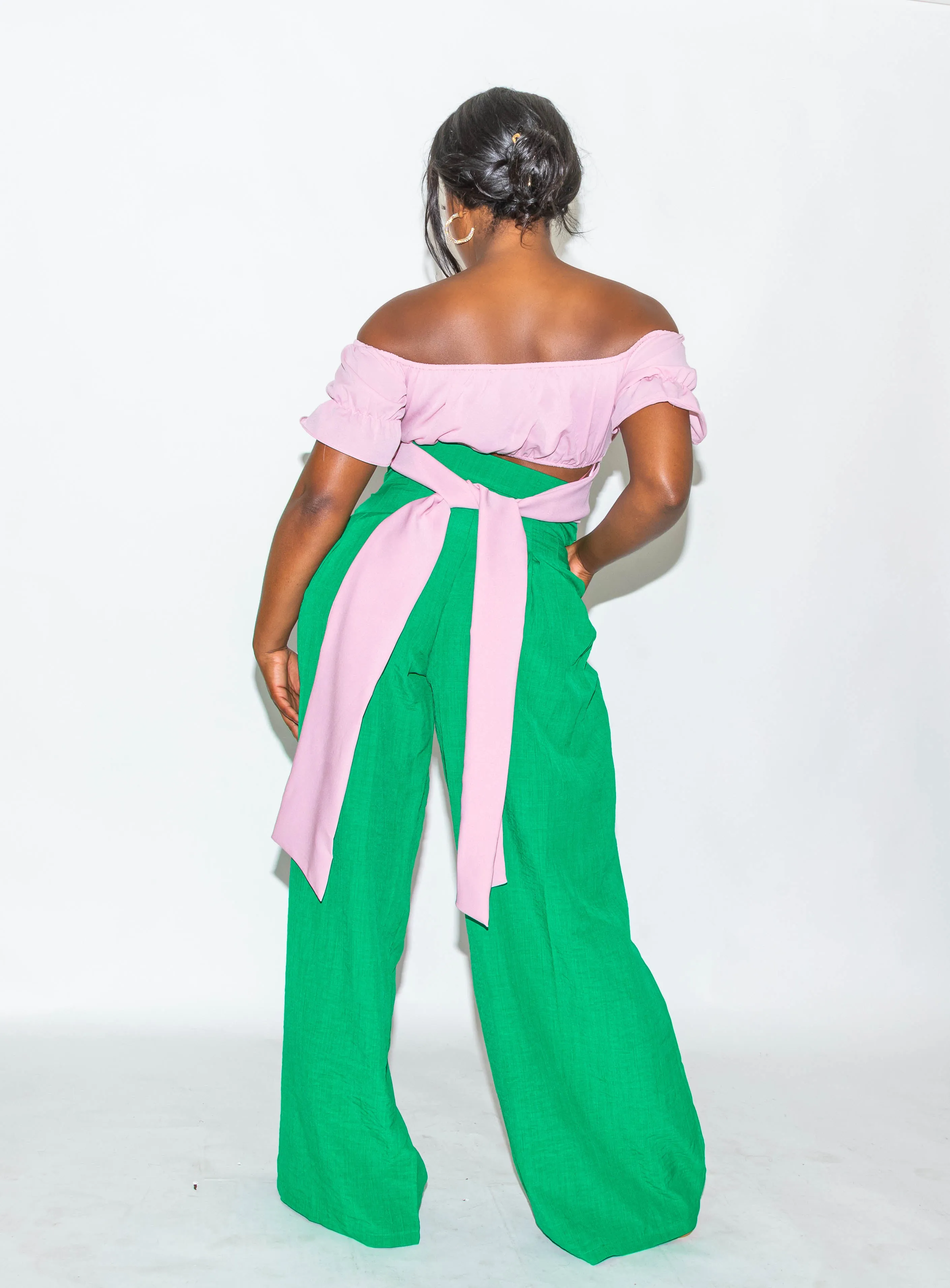 Green High Waisted Wide Leg Pants