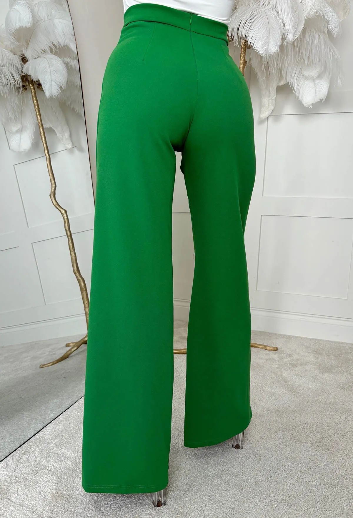 I See Fire Green High Waisted Wide Leg Trousers