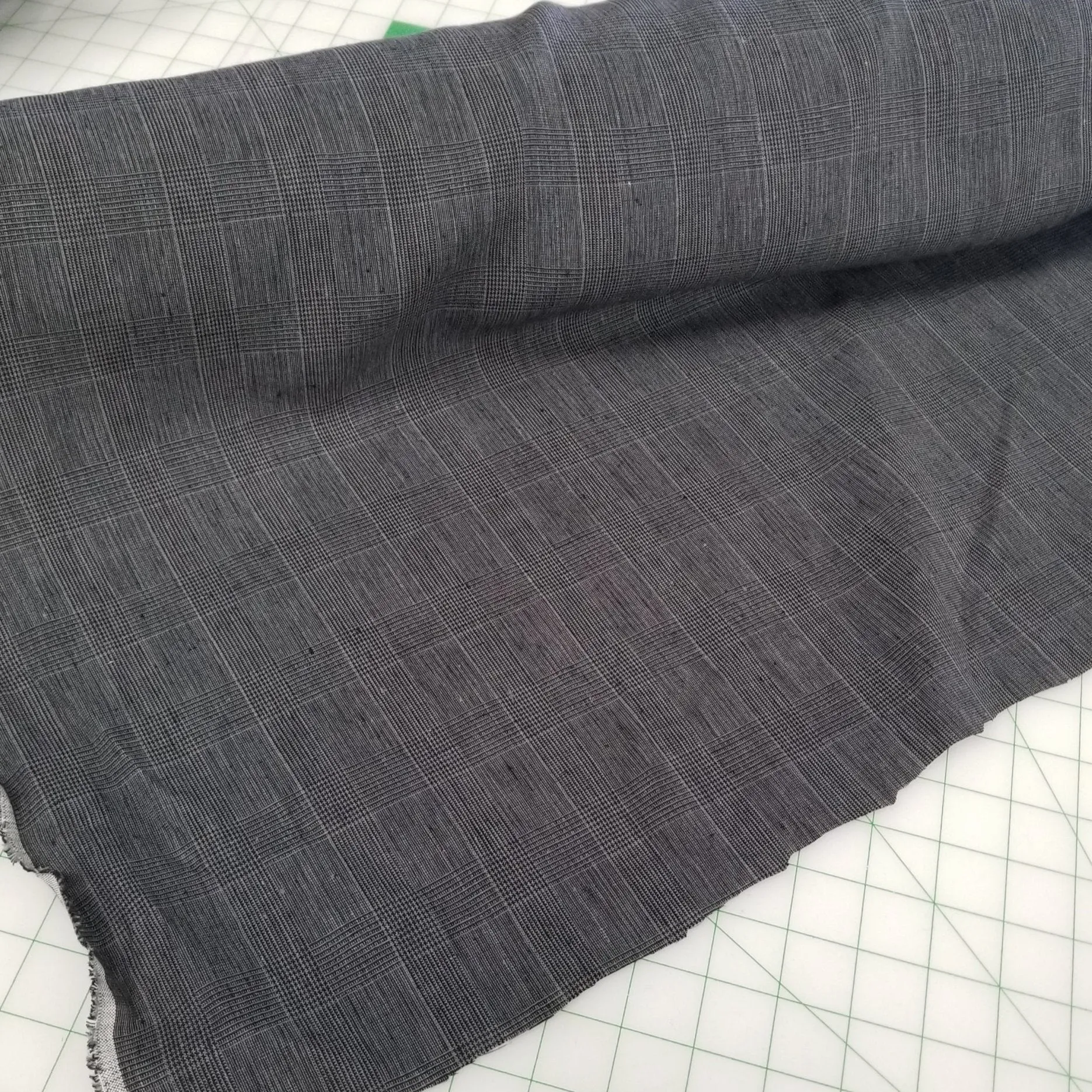 Irish Linen Glen Plaid Charcoal and Black Bryson Woven 194 GSM- by the yard