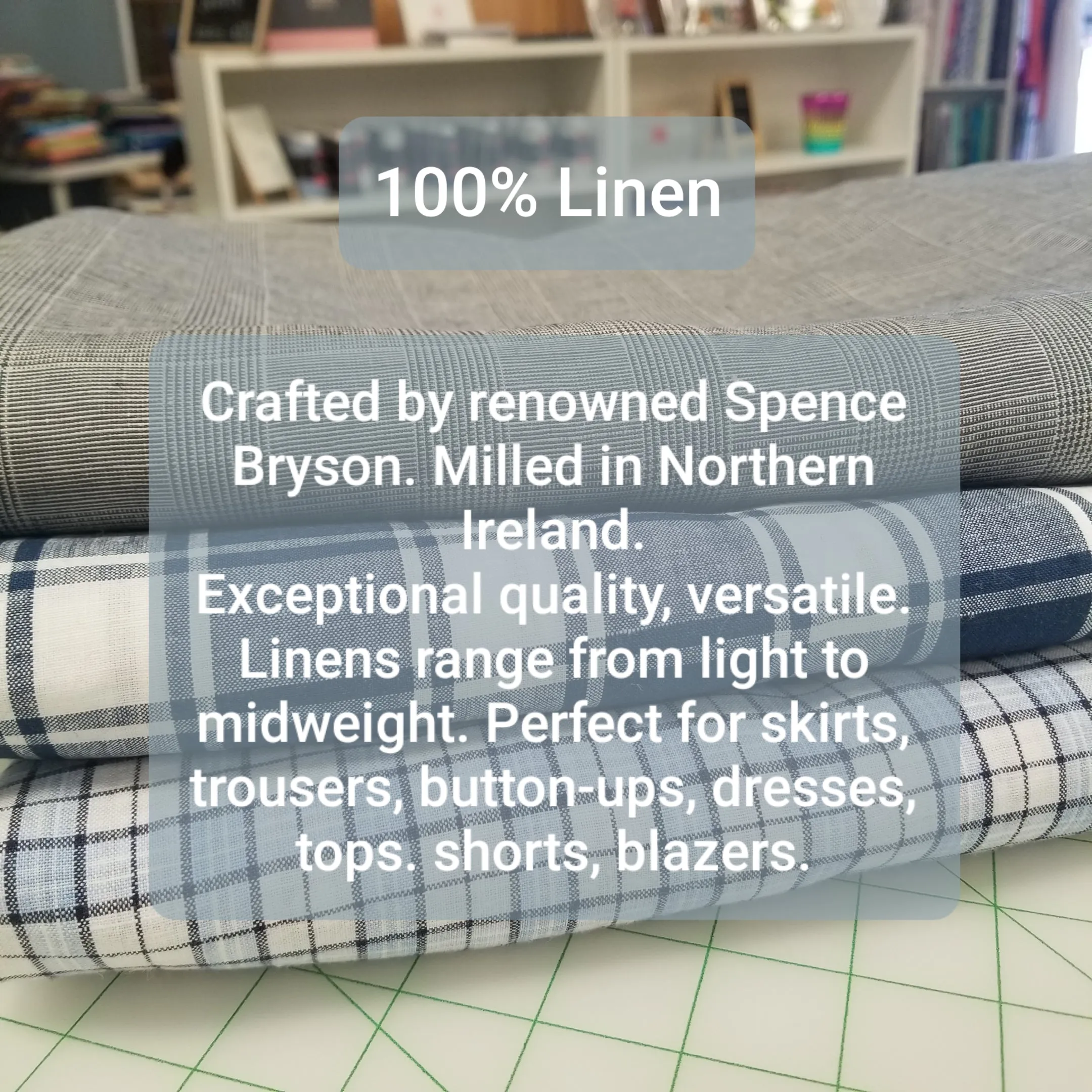 Irish Linen Glen Plaid Charcoal and Black Bryson Woven 194 GSM- by the yard