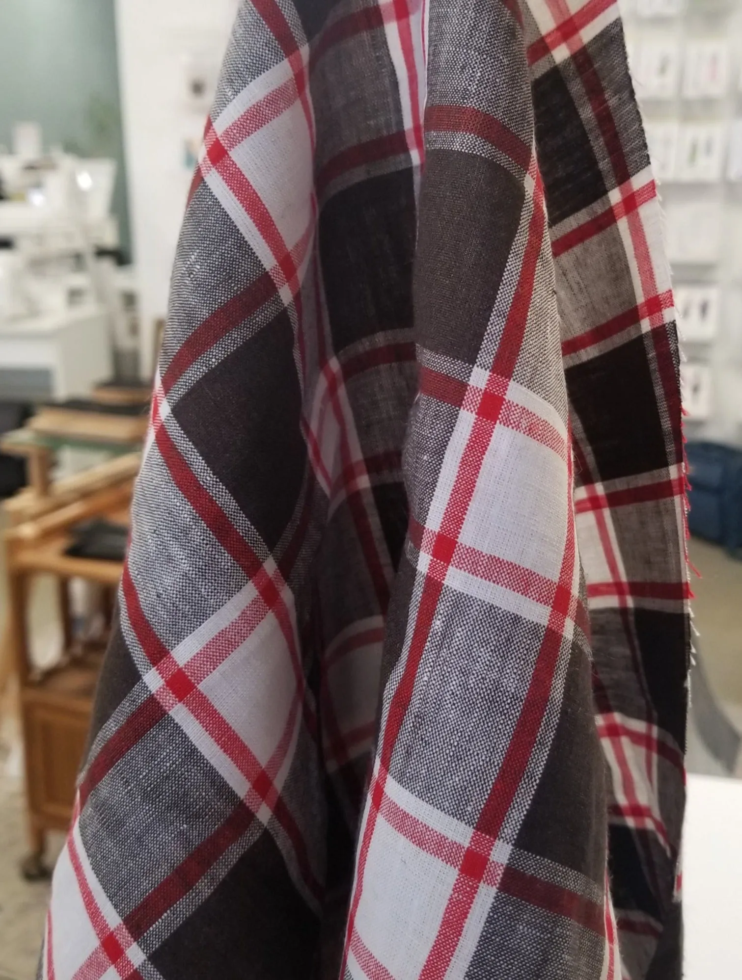 Irish Linen Plaid Red and Brown Bryson Woven 194 GSM- by the yard