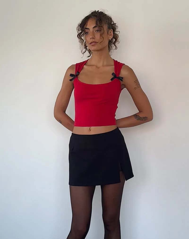 Jiniso Crop Top in Adrenaline Red with Black Bows