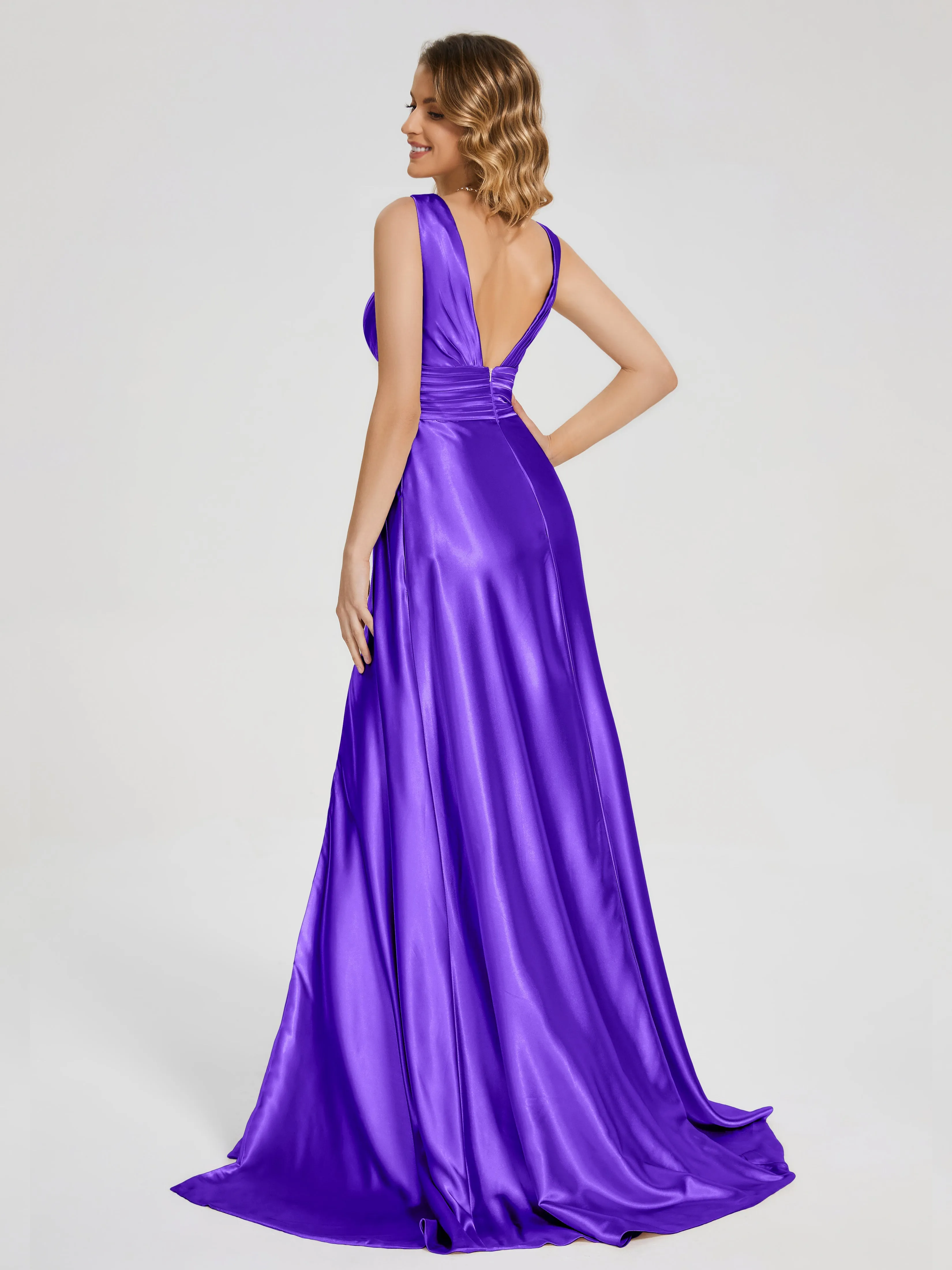 Kali Gorgeous Sweep Train Long Soft Satin Dresses