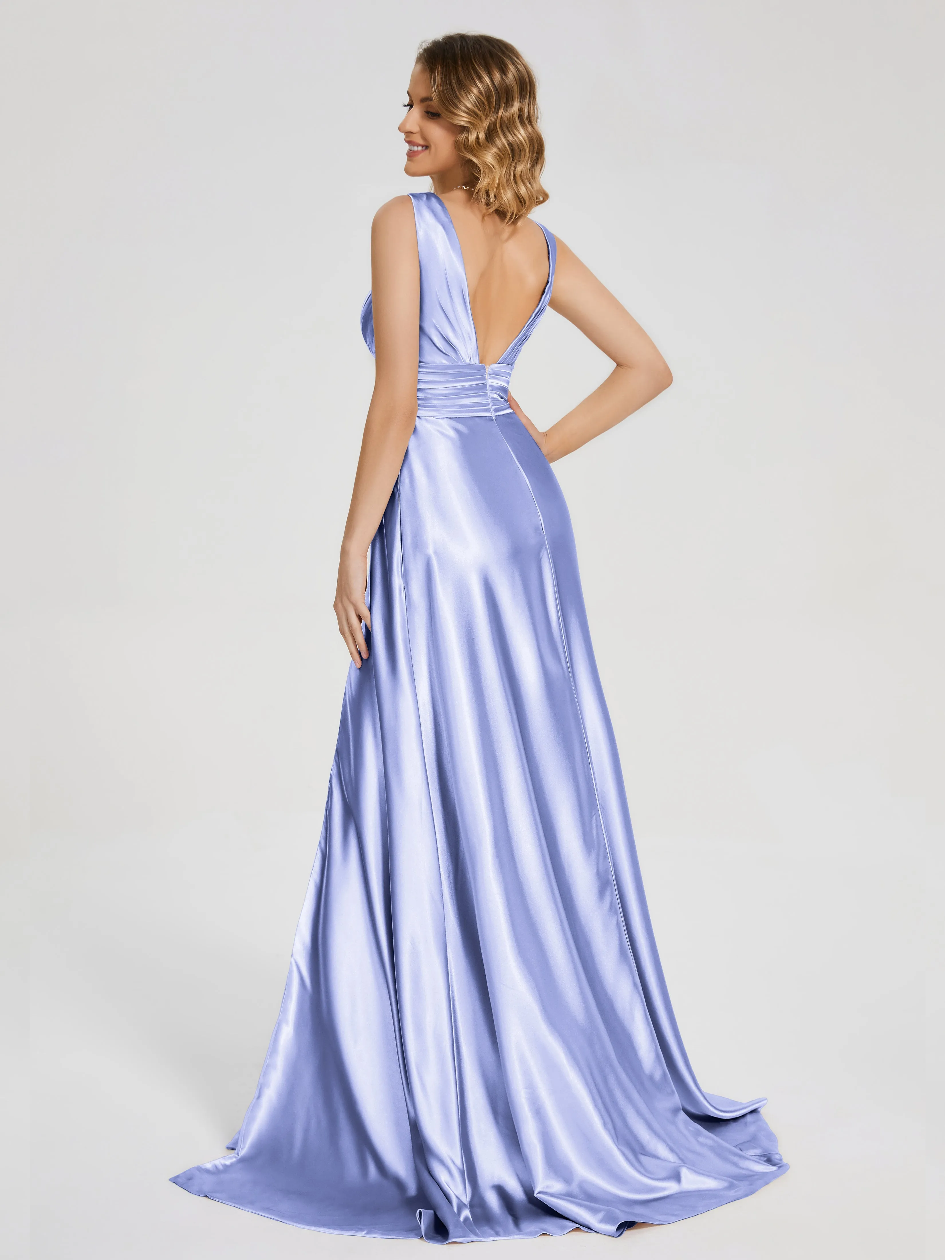 Kali Gorgeous Sweep Train Long Soft Satin Dresses