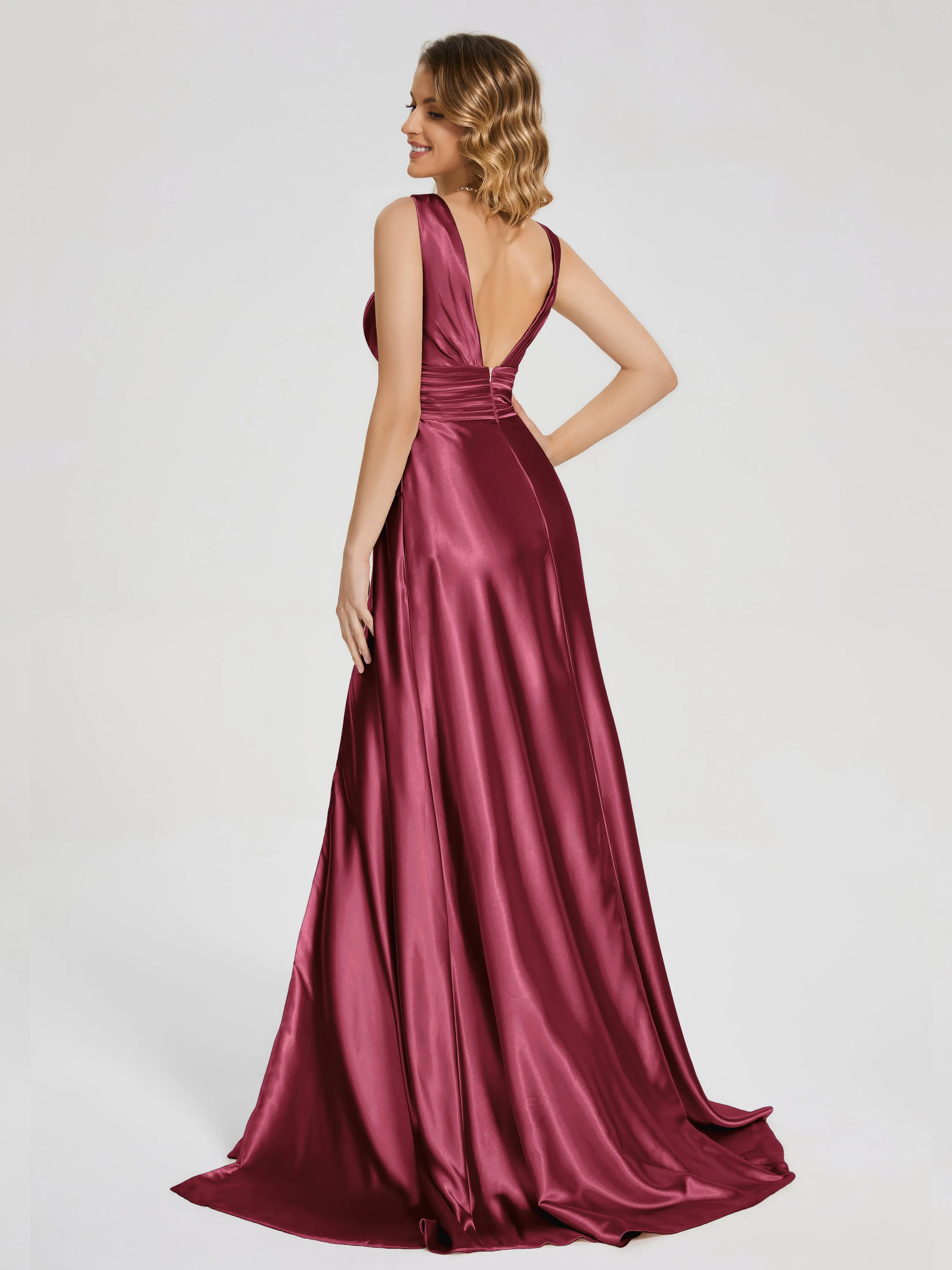 Kali Gorgeous Sweep Train Long Soft Satin Dresses