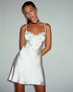 Larue Mini Dress in Satin Ivory