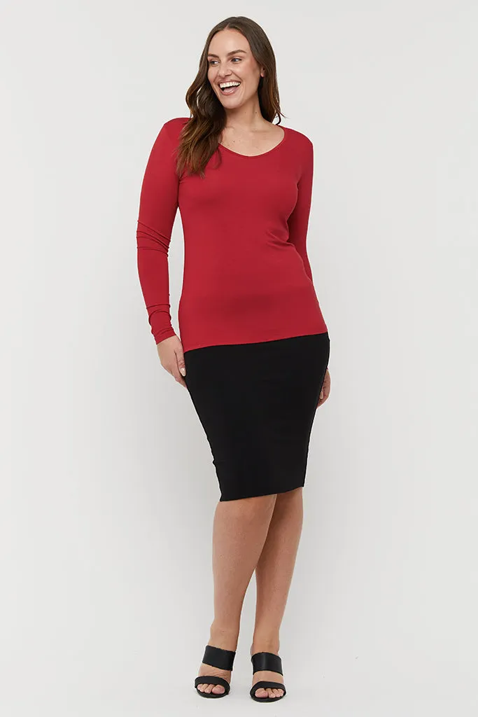 Long Sleeve V Neck - True Red