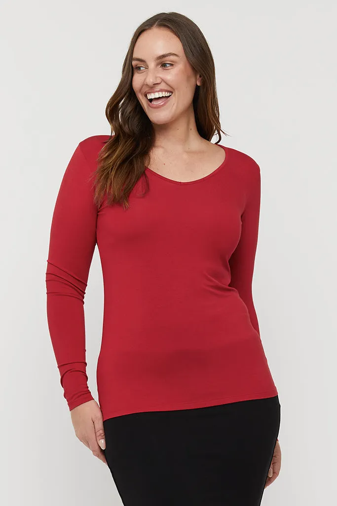 Long Sleeve V Neck - True Red