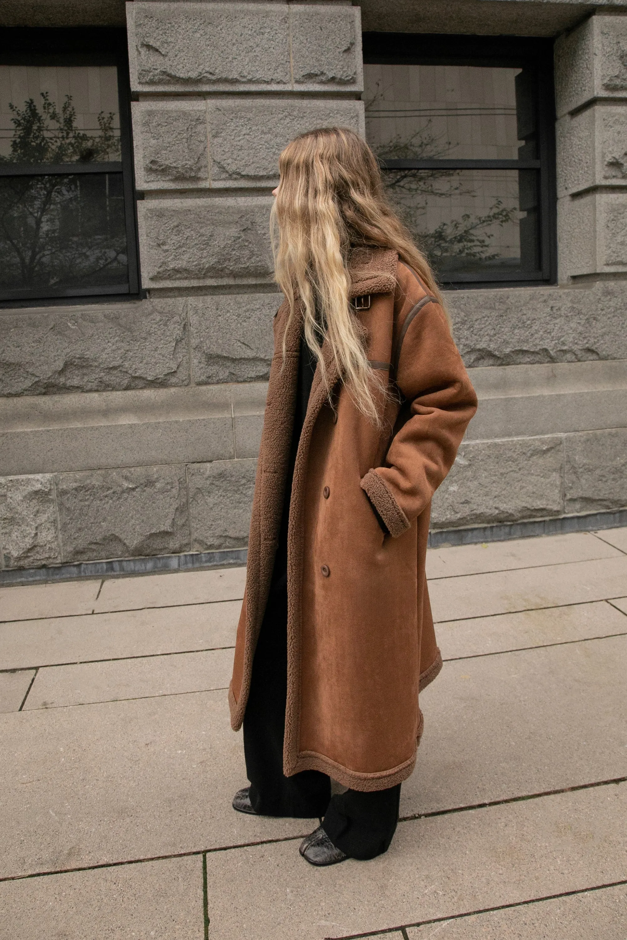 LONG VEGAN SUEDE COAT