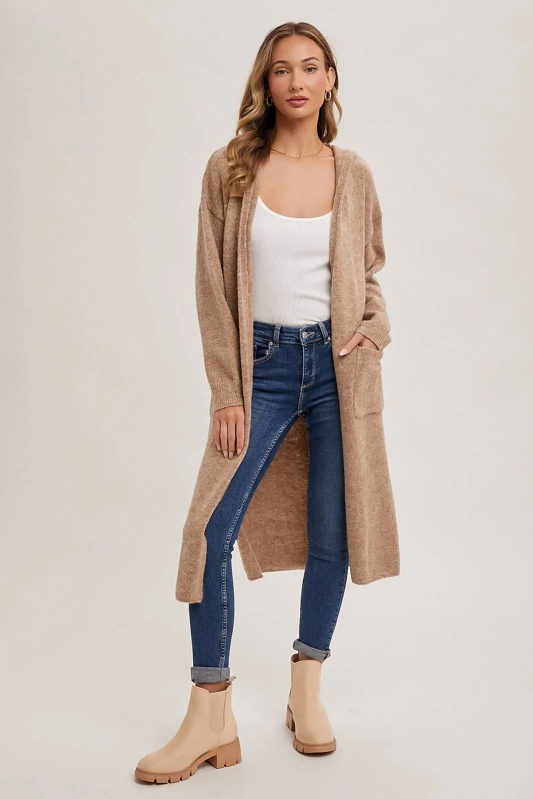 Longline Hoodie Open Front Cardigan