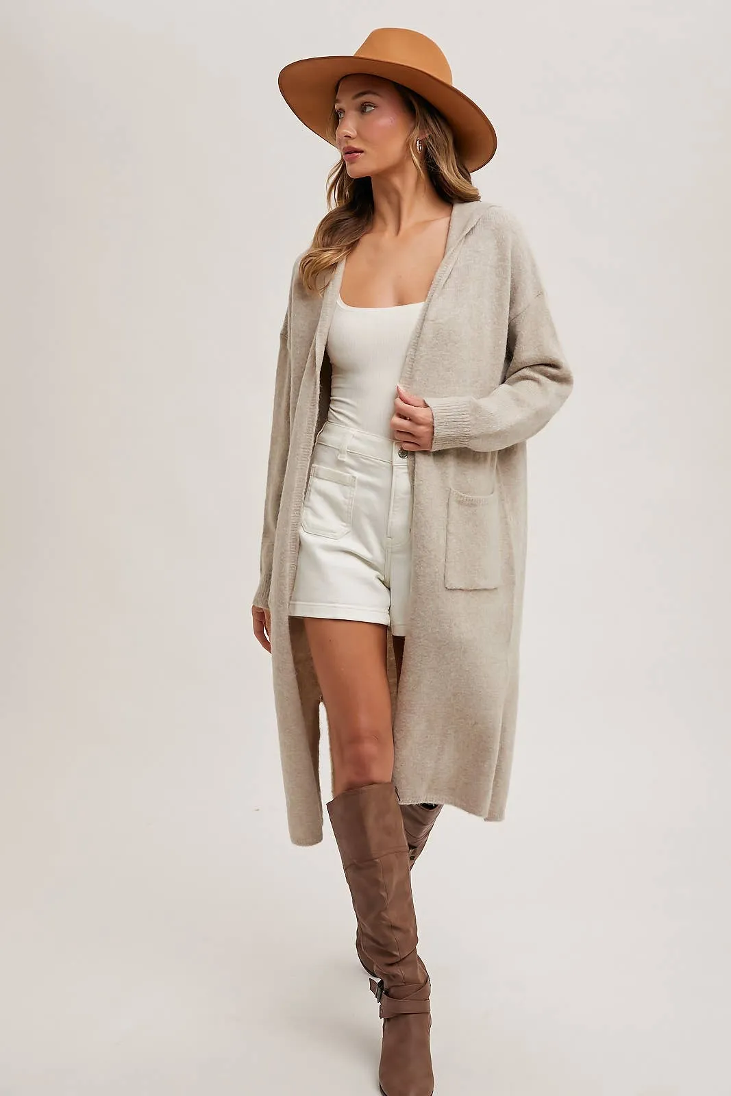 Longline Hoodie Open Front Cardigan