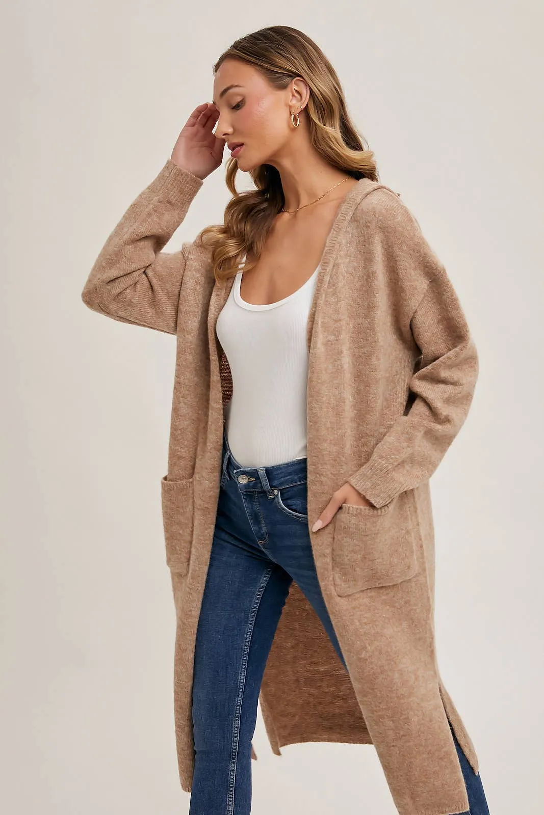 Longline Hoodie Open Front Cardigan