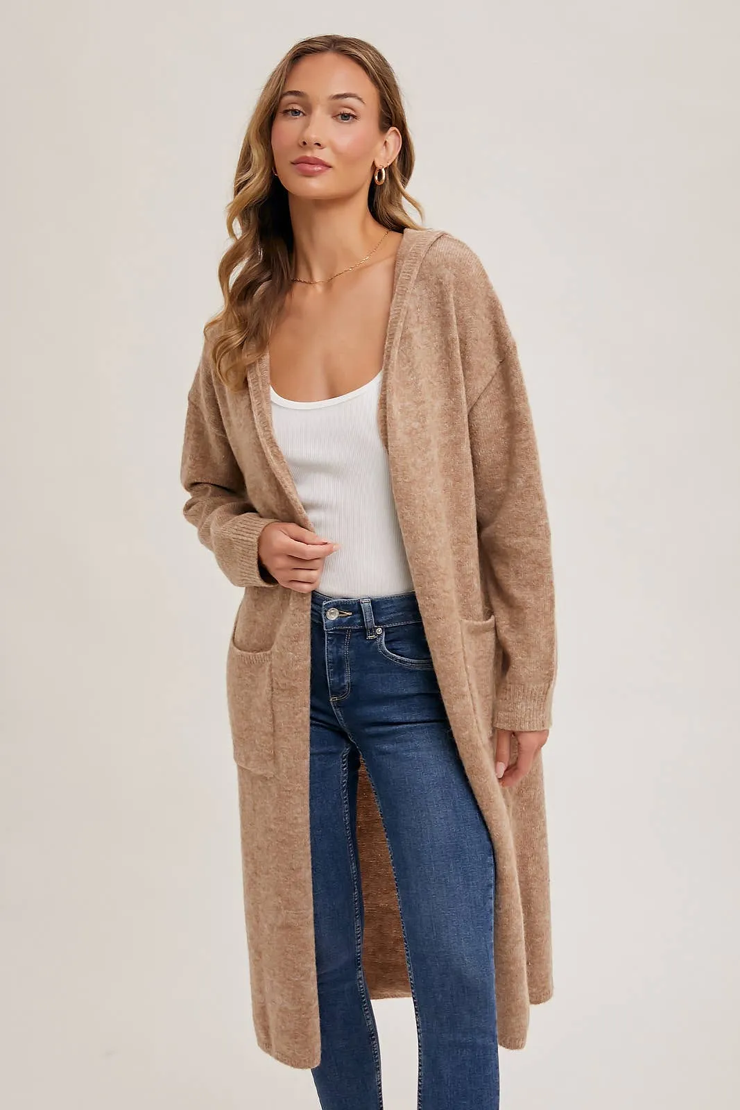 Longline Hoodie Open Front Cardigan