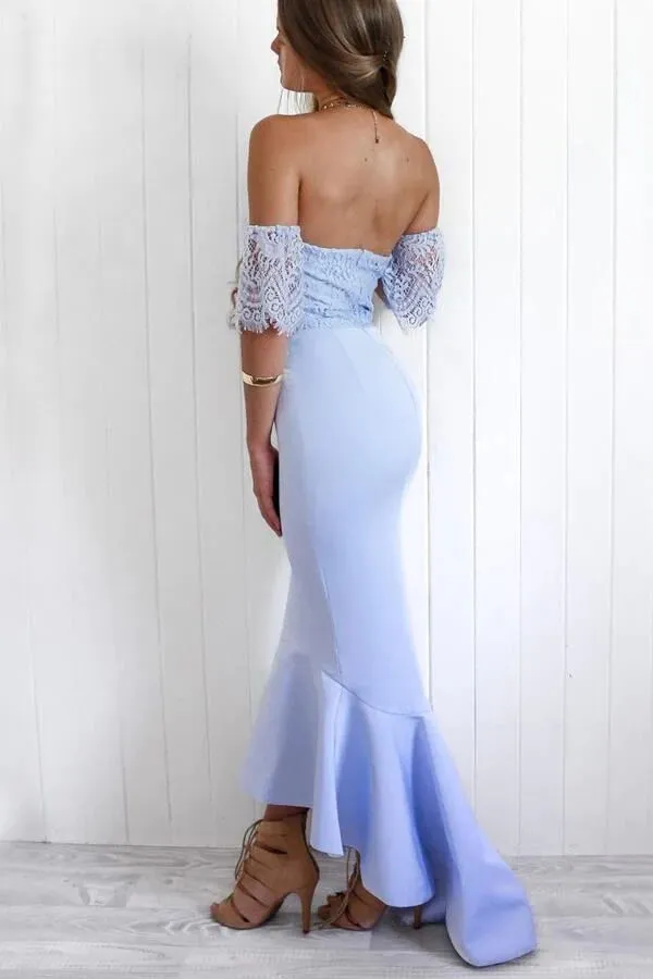 Mermaid Satin Off-the-Shoulder Lace Bridesmaid Dresses, Wedding Party Dress, BD132