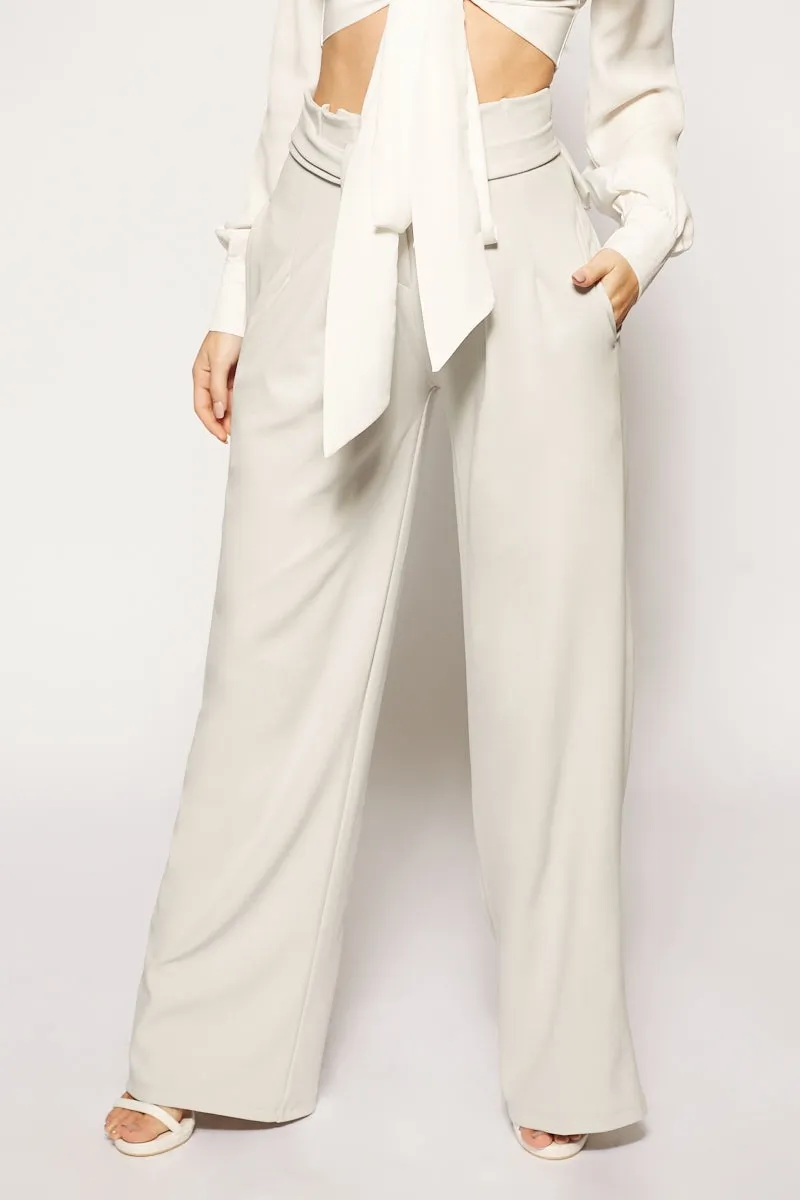 Michela - Grey High Waisted Wide Leg Trousers