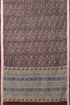 Natural Dye Block Print Cotton Sari-1