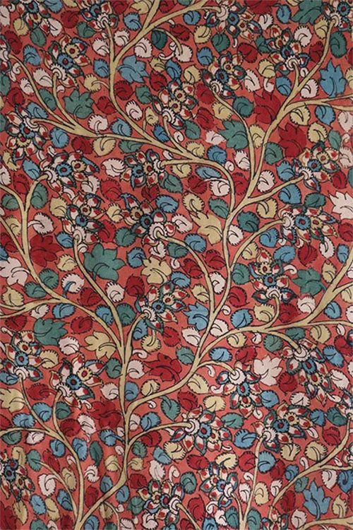 Natural Dye Hand-Painted Kalamkari Tussar Silk X Cotton Fabric 0.50 Mtr