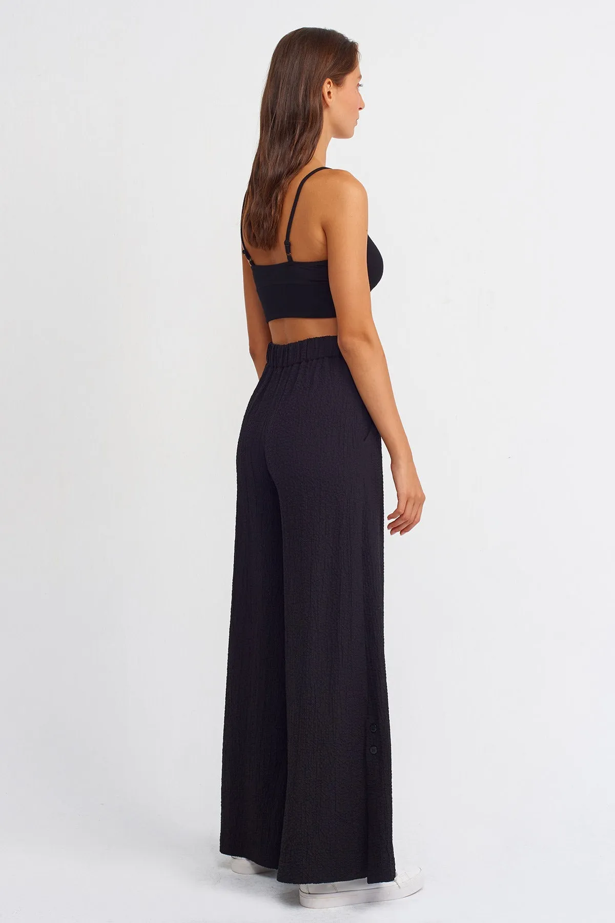 Nu Textured Wide Leg Trousers Black