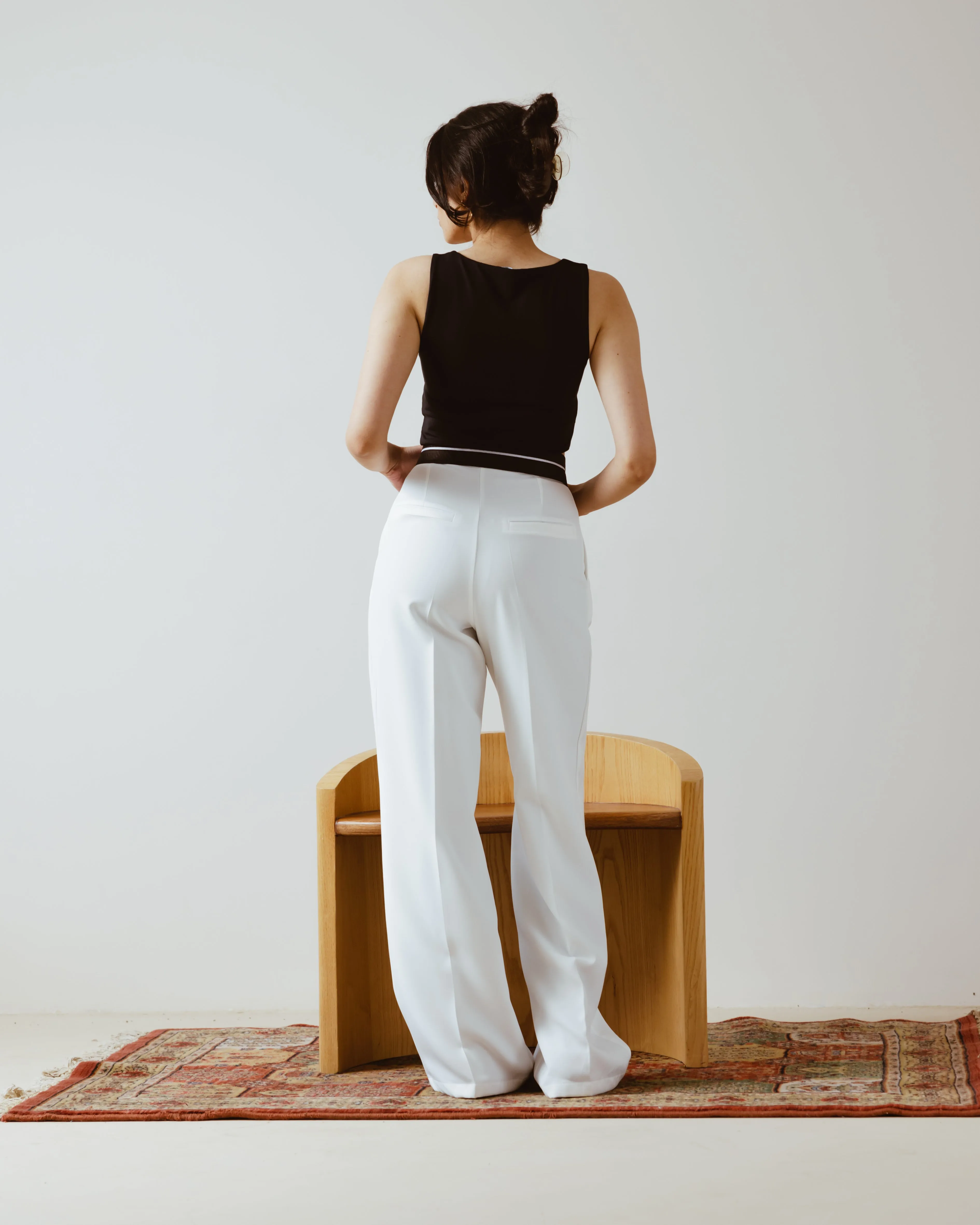 PANTS WITH TURN-DOWN WAIST WHITE