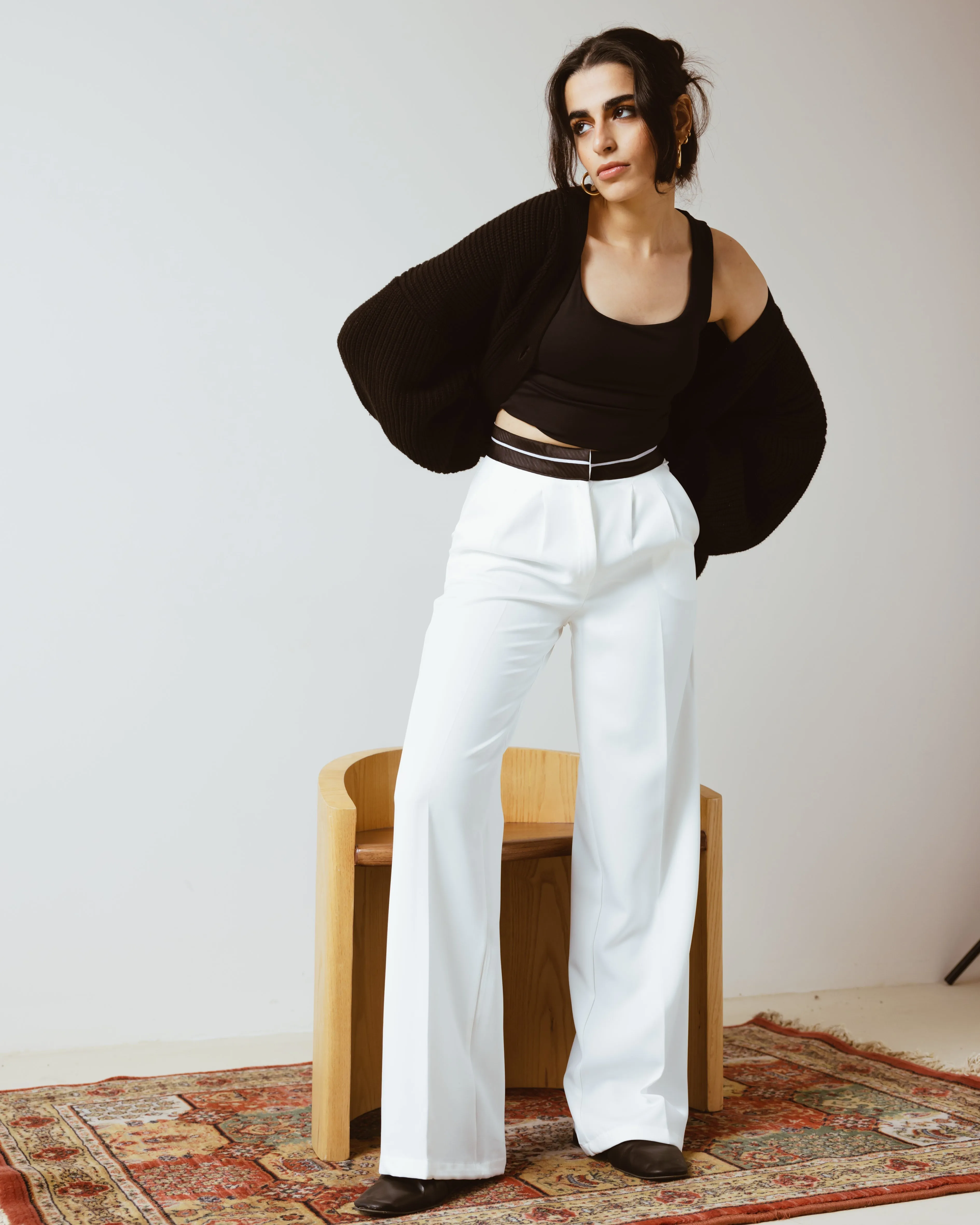 PANTS WITH TURN-DOWN WAIST WHITE