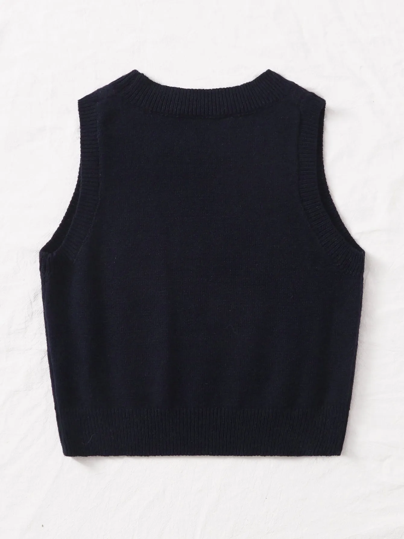 Preppy Geometric Sleeveless Round Neck Crop Women Knit Top