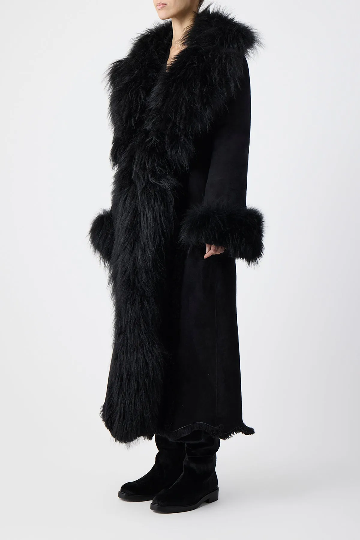 Prufrock Coat in Black Cashmere Shearling