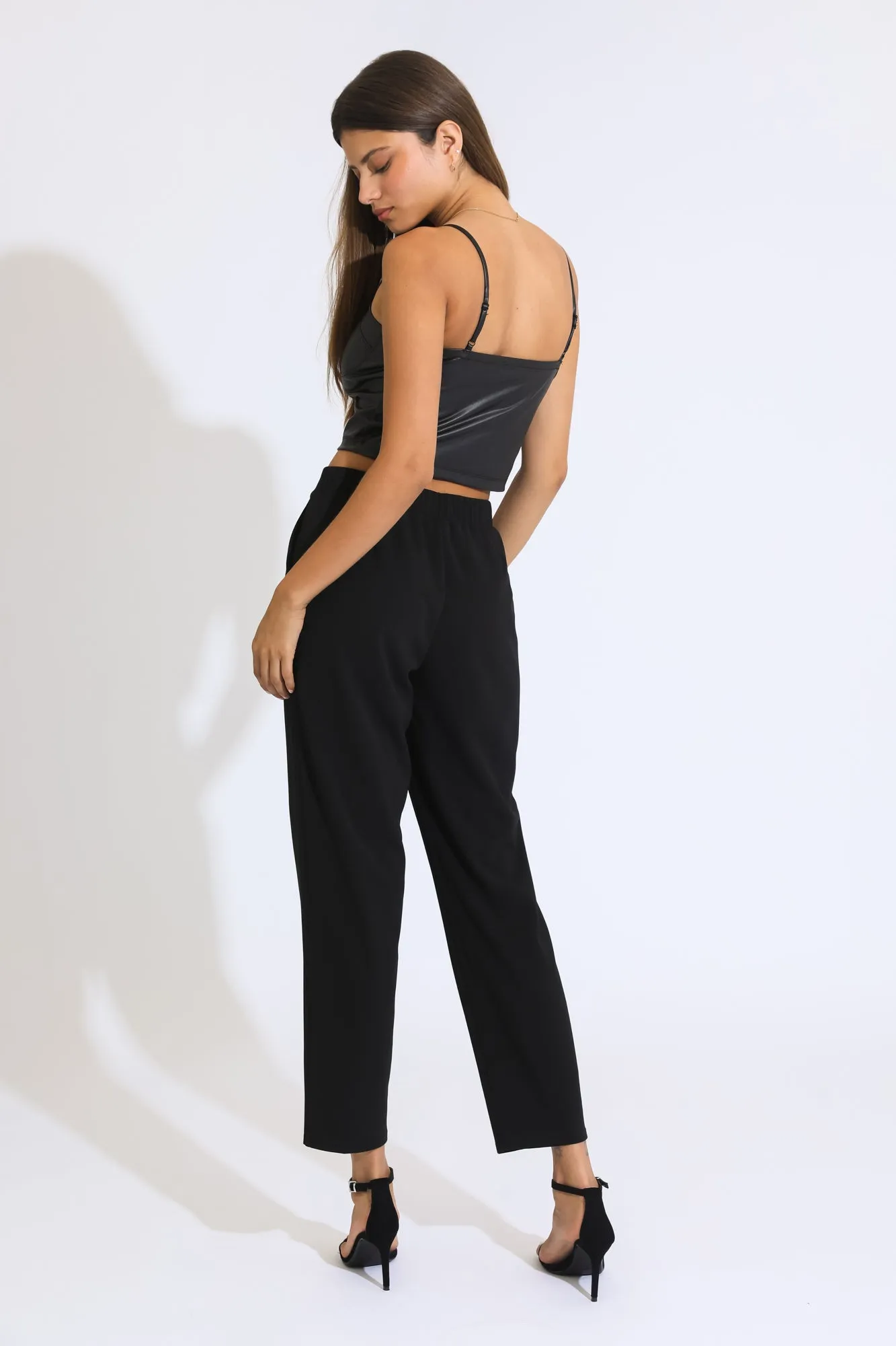 Pull On Pleated Trousers - Black