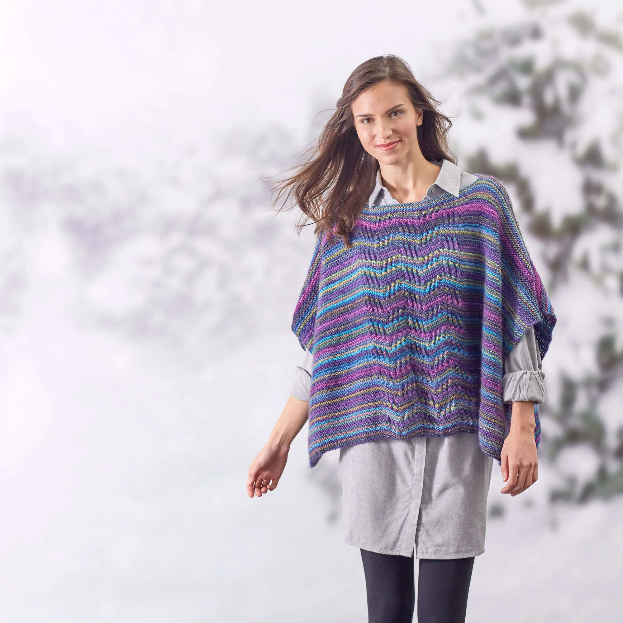 Red Heart Lace Panel Knit Poncho