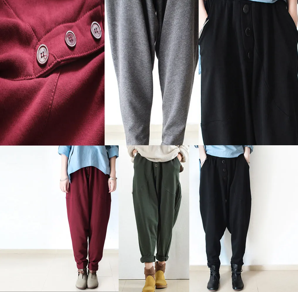 Red winter pants warm thick carrot pants oversized elastic waist harem pants