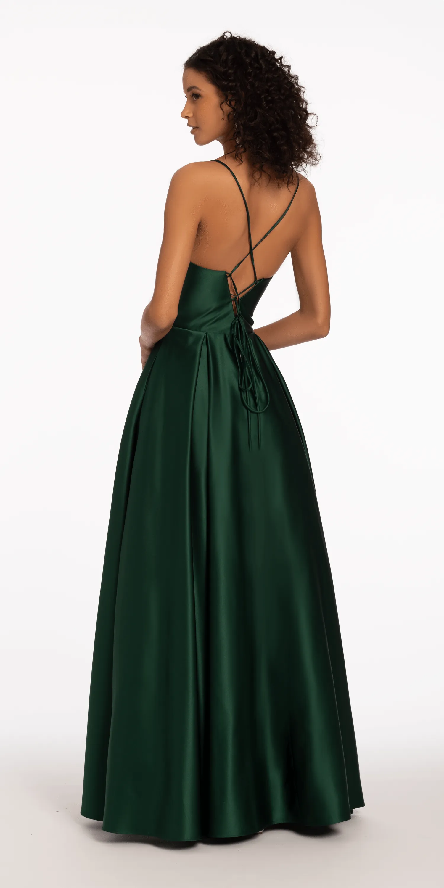 Satin Pleated Sweetheart Lace Up Ballgown with Pockets